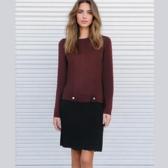 BCX Dress Juniors' Medium Burgundy & Black Sweater Dress NWT - Picture 1 of 5